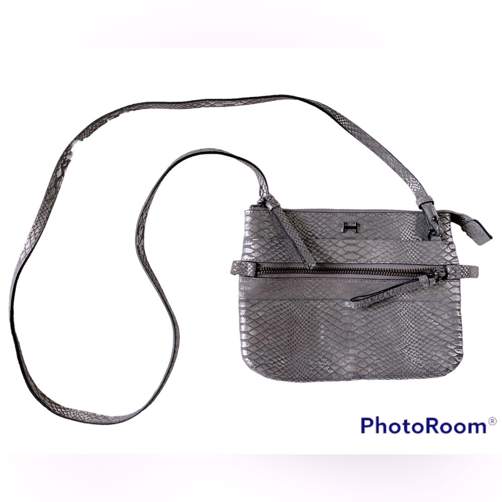 H by HALSTON Leather python embossed Blush Metallic Crossbody Clutch handbag